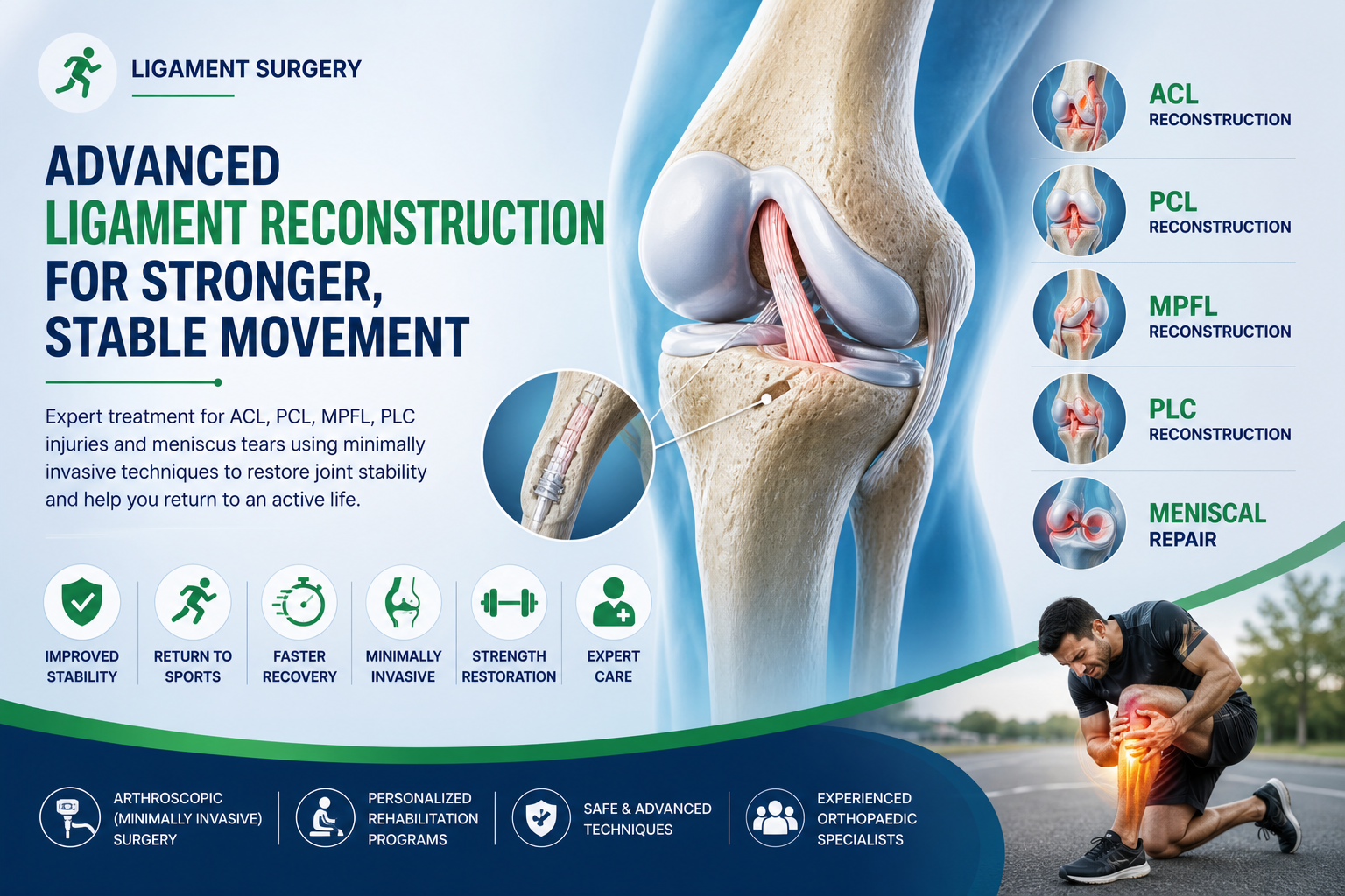 Ligament Reconstruction Surgery (ACL, PCL, MPFL, PLC, Meniscal Repair)